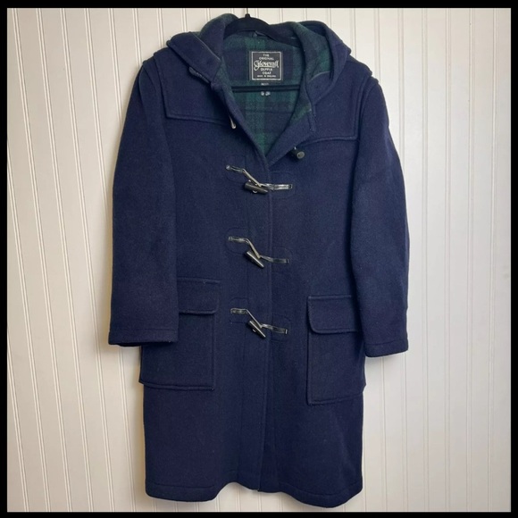 Gloverall Duffle coat navy wool hooded womens coat size GB 34 US 10 - Picture 1 of 5
